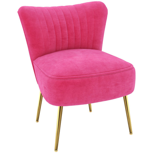 Velvet Lounge Chair, Modern Accent Chair for Living Room with Gold Steel Legs and Tufting Backrest, Pink - Gallery Canada