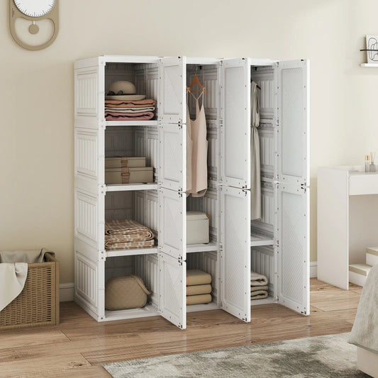 Portable Wardrobe, Foldable Plastic Closet, 8 Compartments, 2 Hanging Rods, White Clothing Storage White at Gallery Canada