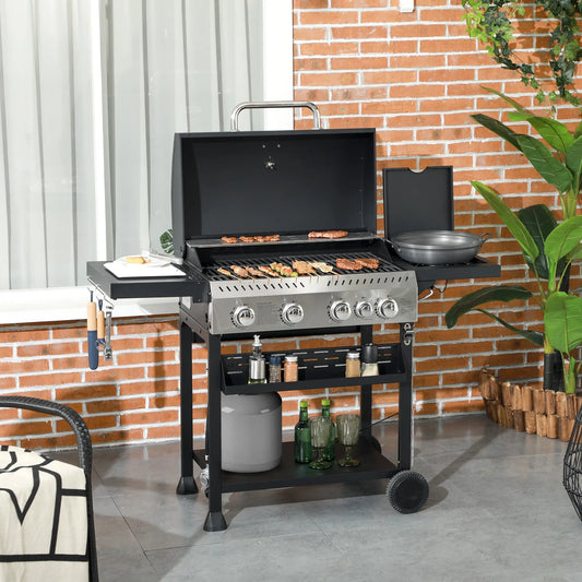 40,000 BTU Propane Gas Grill, 4 Burners, Side Burner, Warming Rack, Black Propane Gas Grills Black, Silver at Gallery Canada