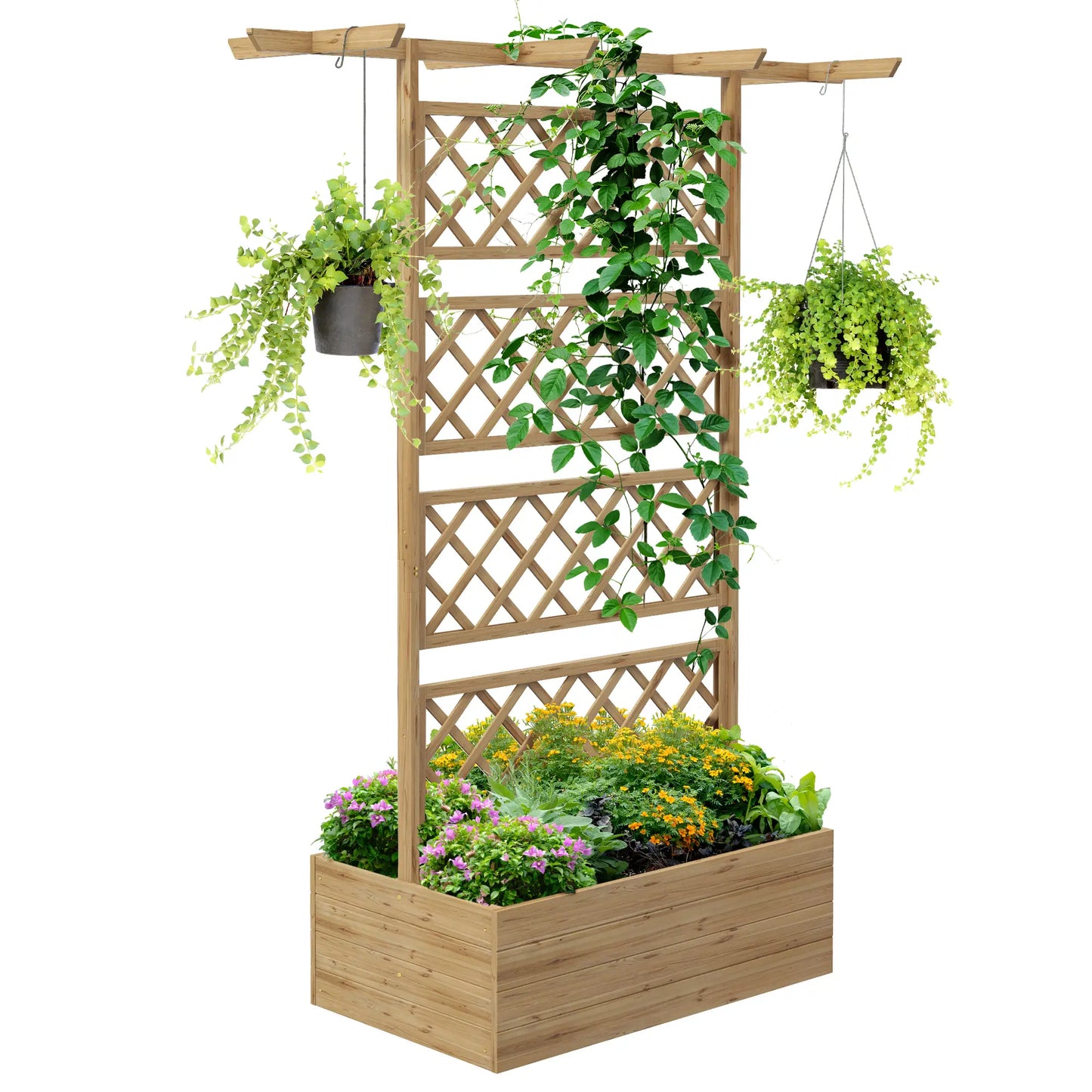 Wooden Planter With Trellis Privacy Screen, Raised Garden Bed Wooden Planter Boxes at Gallery Canada