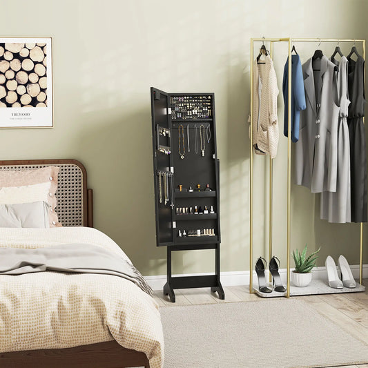 Free Standing Armoire Organizer, Lighted Mirrored Jewelry Cabinet, 16 LED Lights, Black Jewelry Armoire & Jewellery Mirror Cabinets Black at Gallery Canada