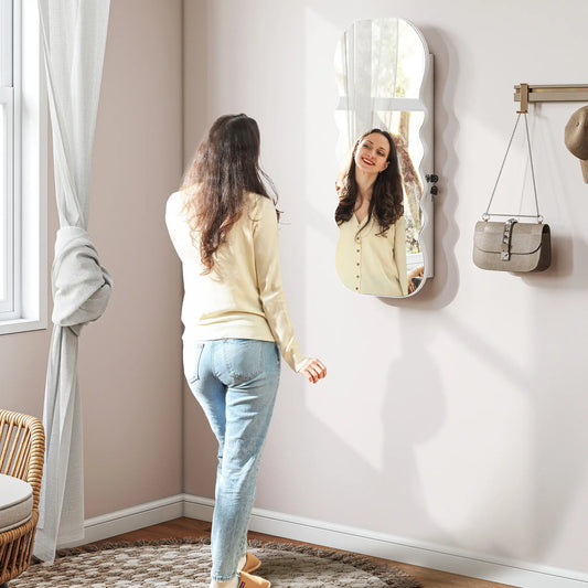 Jewelry Armoire Cabinet With Lights, Wall Mounted, Full Length Mirror, White Jewellery Armoire & Jewellery Mirror Cabinets White Wood Grain, Cream White at Gallery Canada