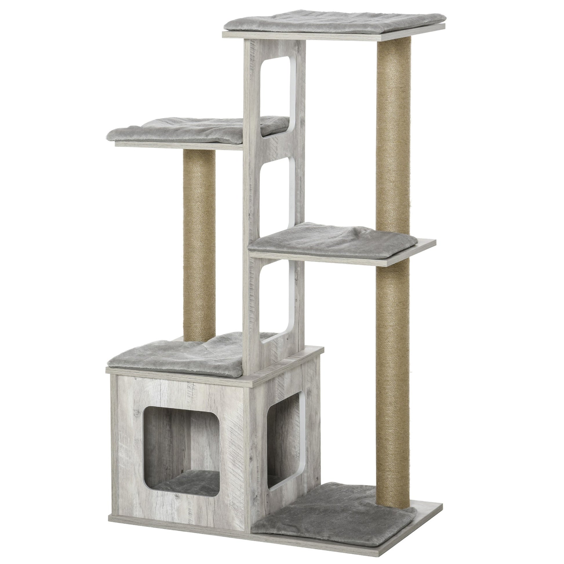 45" Deluxe Plush Cat Tree Tower Activity Center Climbing Frame Kitten Play House with Jute Scratching Posts Condo Perch Cushion Grey at Gallery Canada