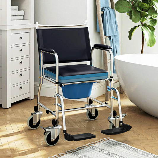 Rolling Shower Chair, Bedside Commode Wheelchair, Padded Seat, 300 lbs, Black Bath Chairs Black at Gallery Canada