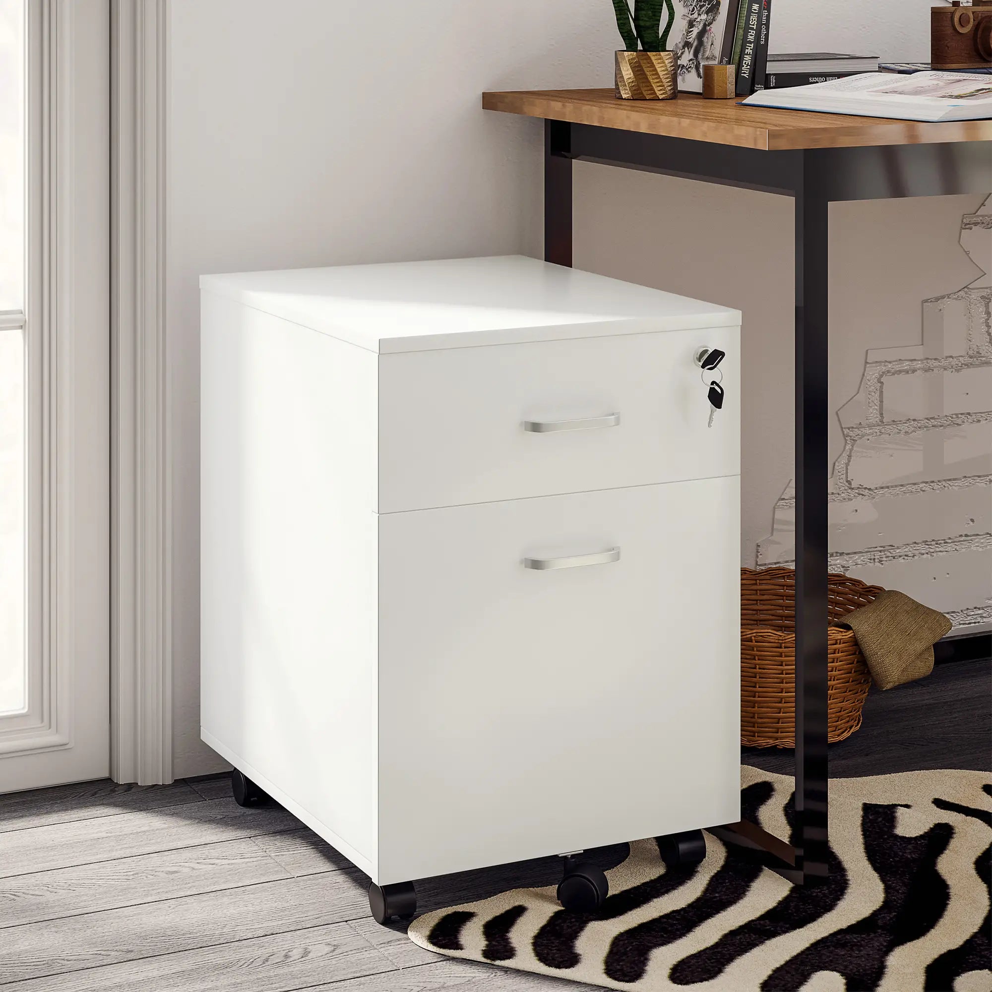 2 Drawer File Cabinet with Lock, Mobile Vertical Filing Cabinet, White Office Cabinets & Cupboards at Gallery Canada