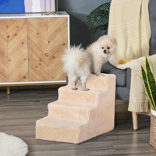 4-Step Dog Ramp for Sofa, Bed, Couch, Removable Cover, Beige Dog Stairs Beige at Gallery Canada