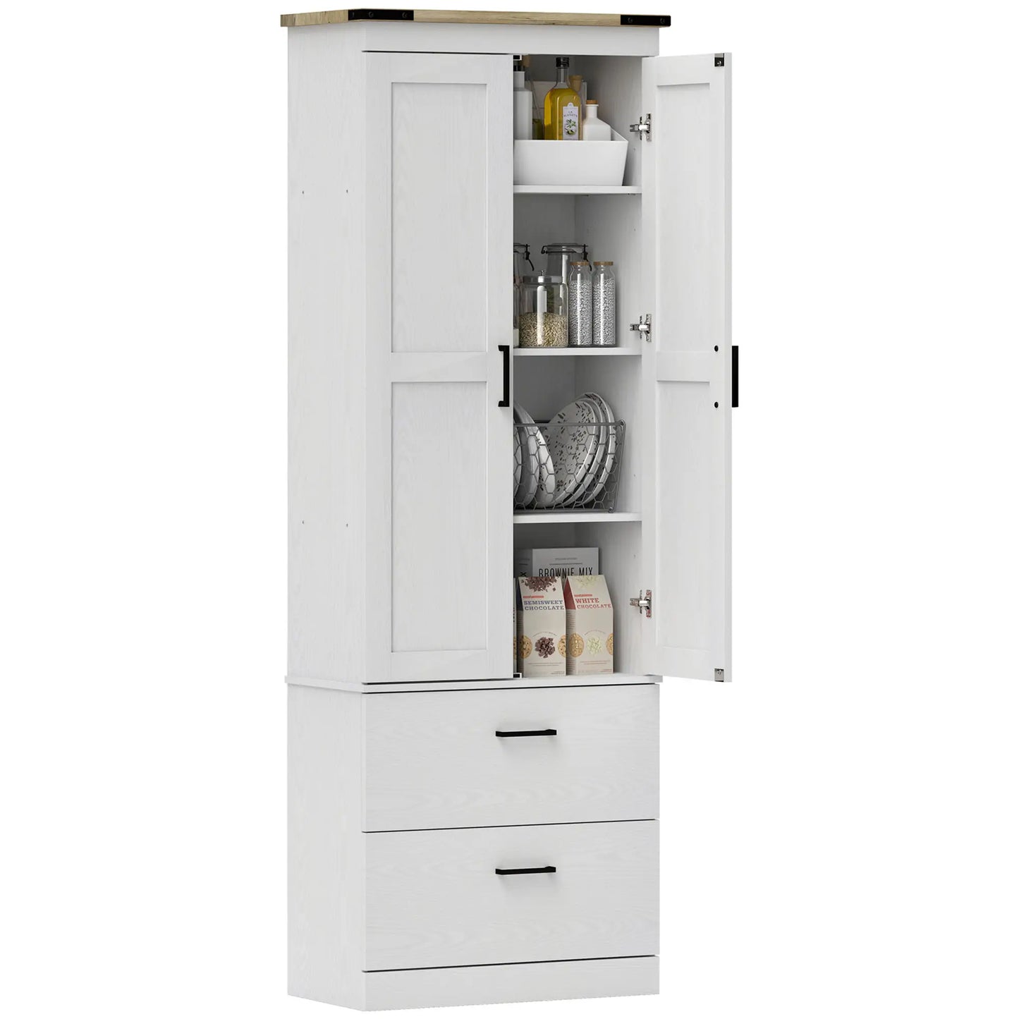 67" Tall Kitchen Pantry Cabinet, Doors, Drawers, Adjustable Shelves, Cream White Kitchen Pantry Cabinets at Gallery Canada