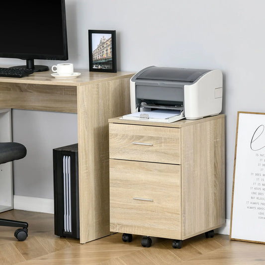 Mobile Vertical File Cabinet, 2 Drawers, Wheels, Letter or A4, Natural Office Cabinets & Cupboards Natural at Gallery Canada