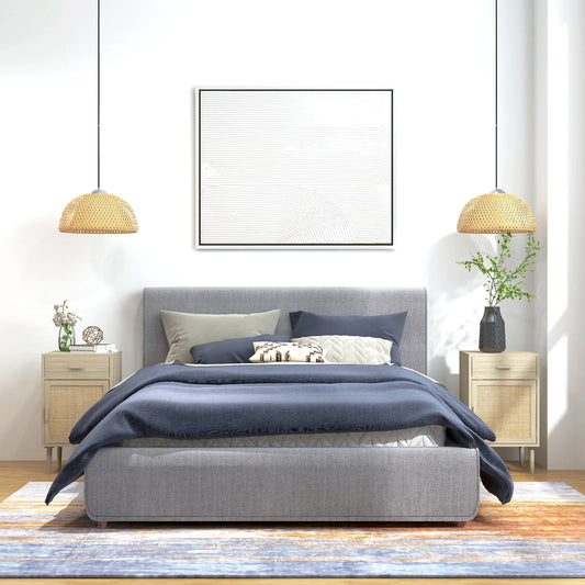 Boho Bedside Tables Set of 2, Nightstands with Drawer, Rattan Cabinet, Oak Bedside Tables Oak at Gallery Canada