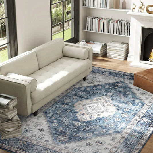 6x9 Vintage Washable Non-Slip Rug, for Living Room, Bedroom, Blue Living Room Furniture Blue at Gallery Canada