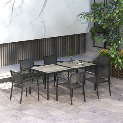7 Pieces Outdoor Dining Set with 6 Stackable Chairs, Patio Table and Chairs with Plastic Top, Breathable Mesh Seat Back at Gallery Canada