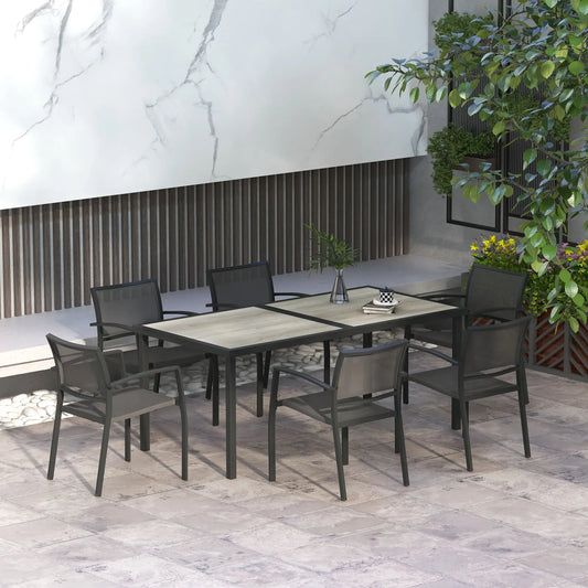 7-Piece Outdoor Dining Set, 6 Stackable Chairs, Plastic Top Table Outdoor Dining Sets Grey at Gallery Canada