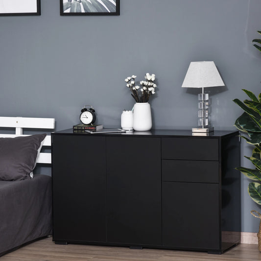 Modern Kitchen Sideboard, Coffee Bar with 2 Drawers, Black Bar Cabinets Black, High Gloss Black (Top and Side Panels) at Gallery Canada