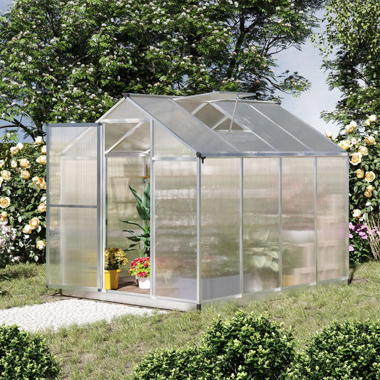 6' x 8' x 6.4' Walk-in Greenhouse, Polycarbonate Panels, Silver Walk In Greenhouses Transparent Sheets, Silver Frame at Gallery Canada