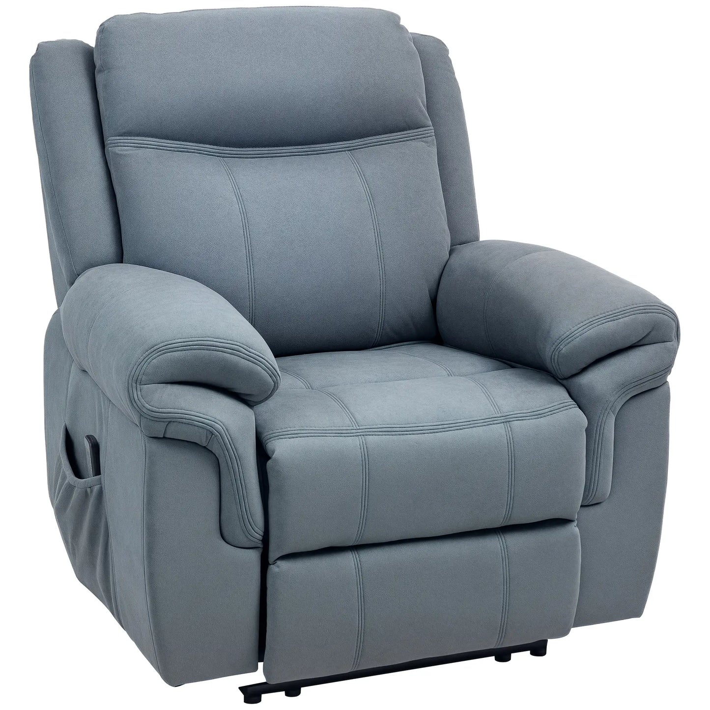 Manual Recliner Chair, Vibration Massage, Side Pockets, Microfibre, Blue-Grey Sofas & Reclining Chairs at Gallery Canada