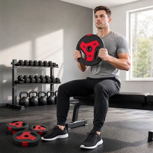 6-Piece 88 lbs Weight Plates Set, Sand-Filled, Black and Red Dumbbells & Barbells Multi Colour at Gallery Canada