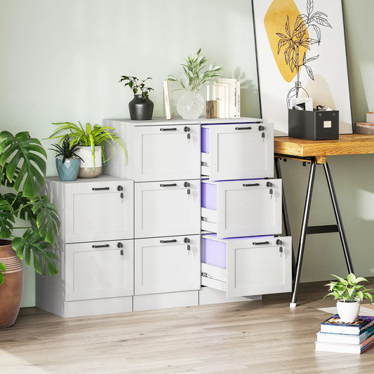 Vertical 3-Drawer Filing Cabinet, Lock, A4 Letter Size, White Office Cabinets & Cupboards White Wood Effect at Gallery Canada