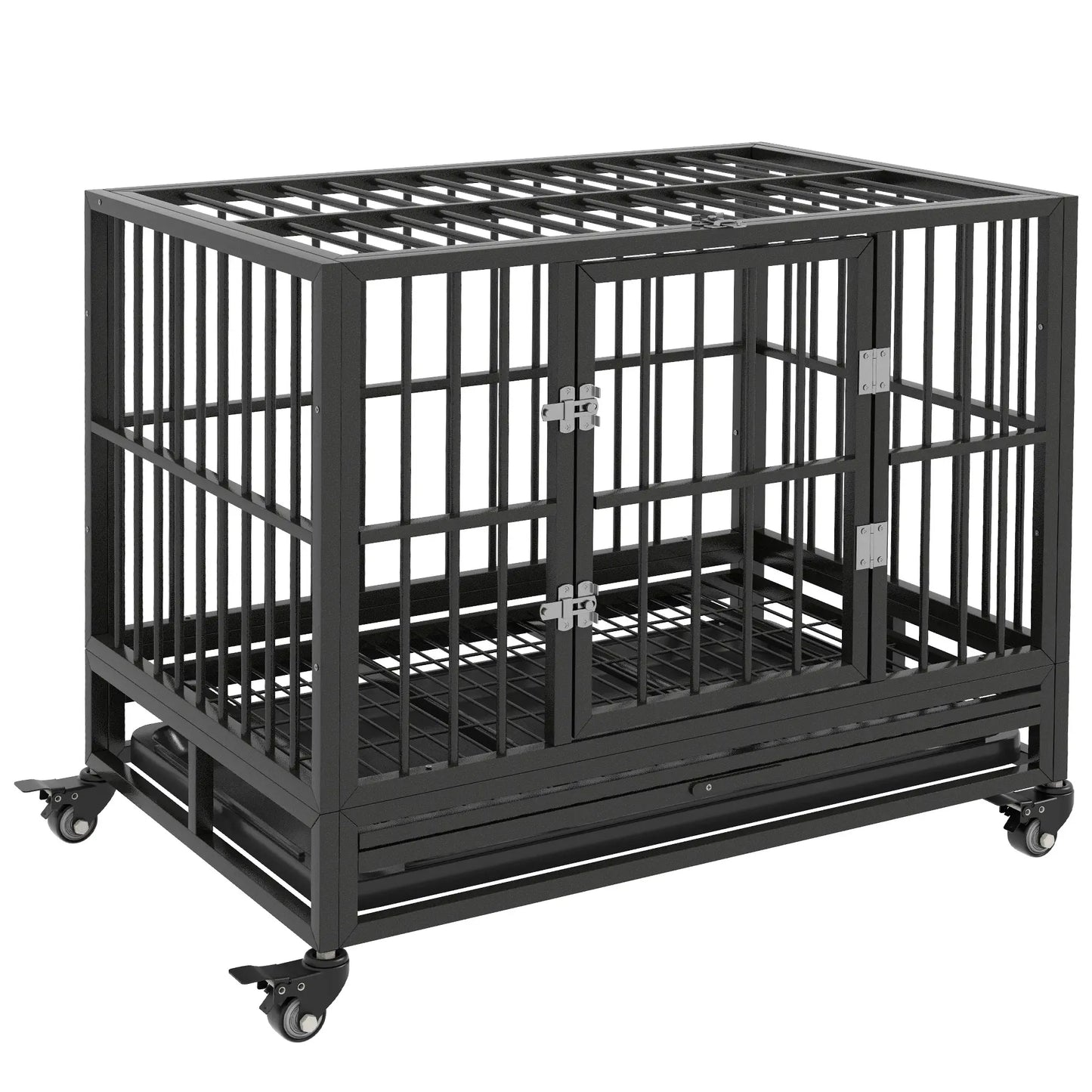 36" Heavy Duty Steel Dog Crate, Kennel with Wheels, Grey Houses, Kennels & Pens at Gallery Canada