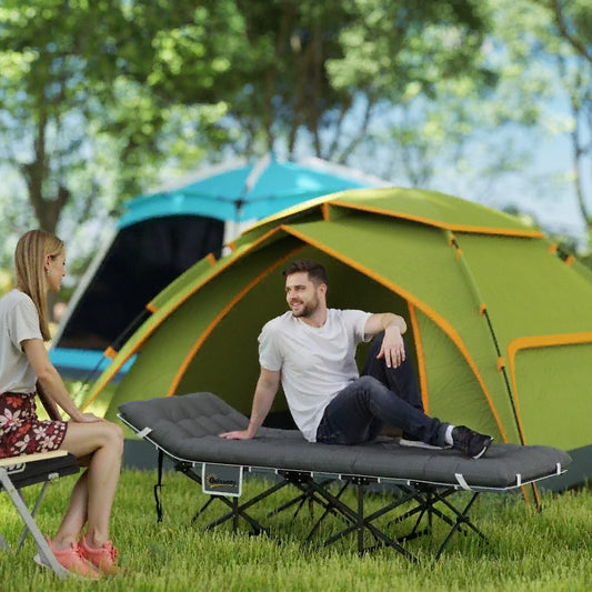 26.8" Wide Folding Bed, Camping Cot with Mattress, Carry Bag, 330 LBS, Dark Grey Camping Cots Dark Grey at Gallery Canada