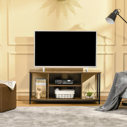 Support TV pour téléviseurs de 55 pouces, console à étagère ouverte, marron rustique