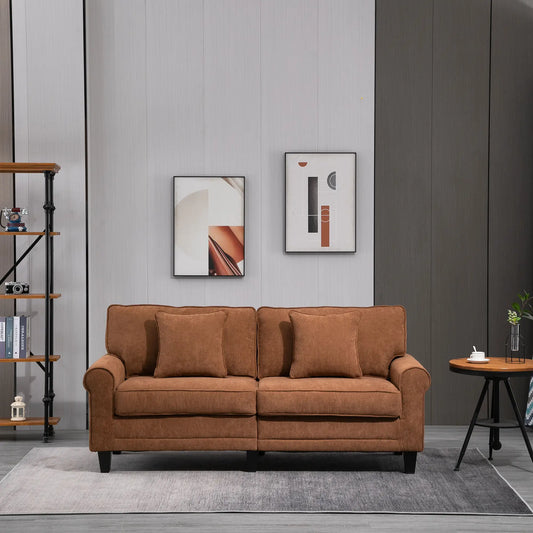 Modern 3 Seater Sofa, Corduroy Fabric, Pine Wood Legs, Brown 3-Seater Sofas Brown at Gallery Canada