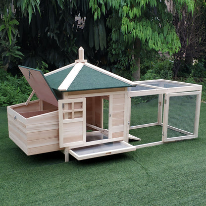 77" Chicken Coop Hen House Rabbit Hutch Poultry Cage Pen Outdoor Backyard with Nesting Box Run Natural at Gallery Canada