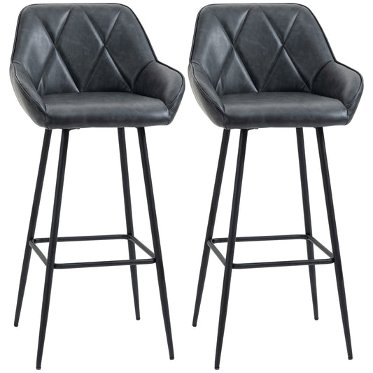 Retro Bar Stools Set of 2, Bar Chairs with Footrest, 30" (76 cm.) Counter Stools with Backs and Steel Legs, for Kitchen Island and Home Bar, Black at Gallery Canada