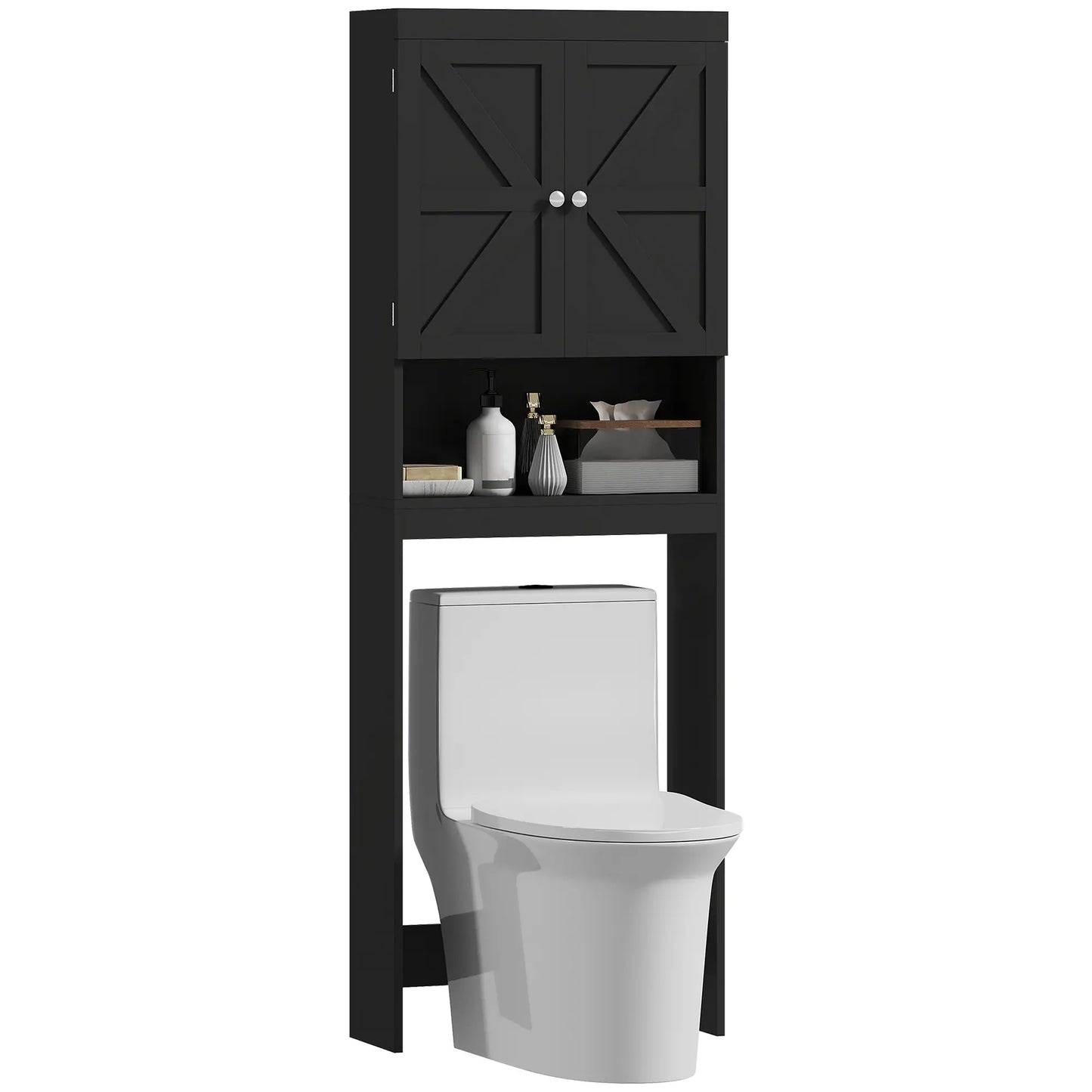 Over Toilet Cabinet, Bathroom Storage with Barn Doors, Open Shelf, Black Bathroom Cabinets at Gallery Canada