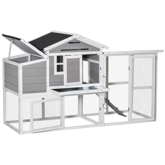 76" Wooden Chicken Coop, Outdoor Hen House Poultry Duck Goose Cage with Outdoor Run, Nesting Box, Removable Tray and Lockable Doors, Grey at Gallery Canada