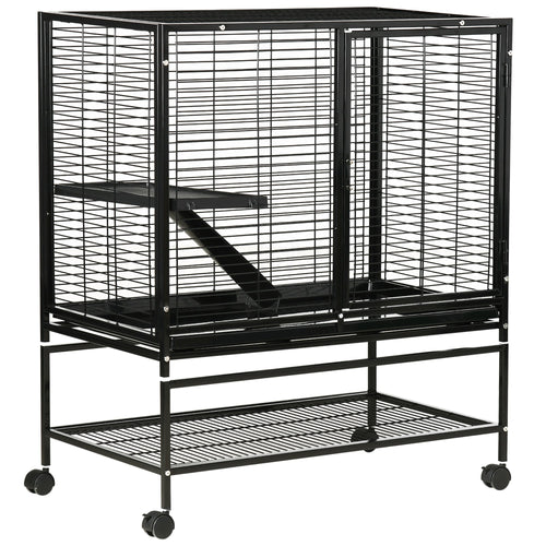 Small Animal Cage with Hammock, 2-Tier Ferret Cage Removable Tray