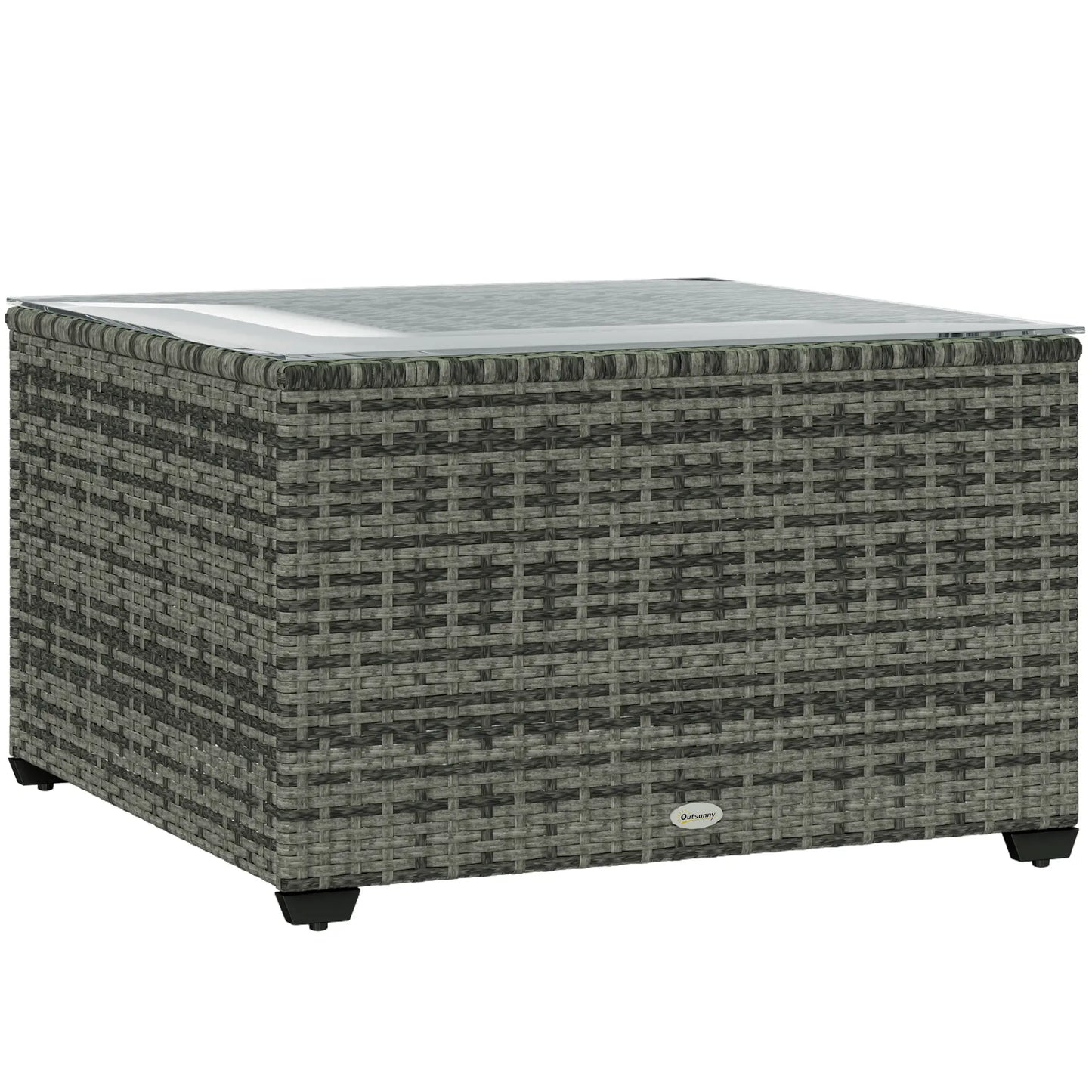 24.4" Patio Coffee Table, PE Rattan Outdoor Side Table, Tempered Glass Top, Light Grey Patio Side Tables at Gallery Canada