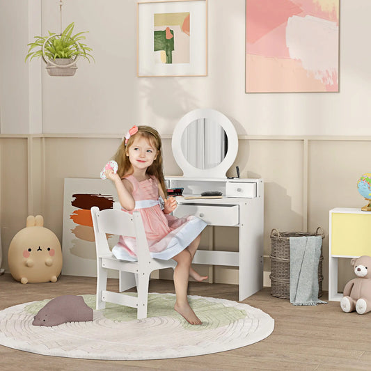 Kids Vanity Set, Makeup Table with Mirror, Stool, Drawers, White Toy Vanity White at Gallery Canada
