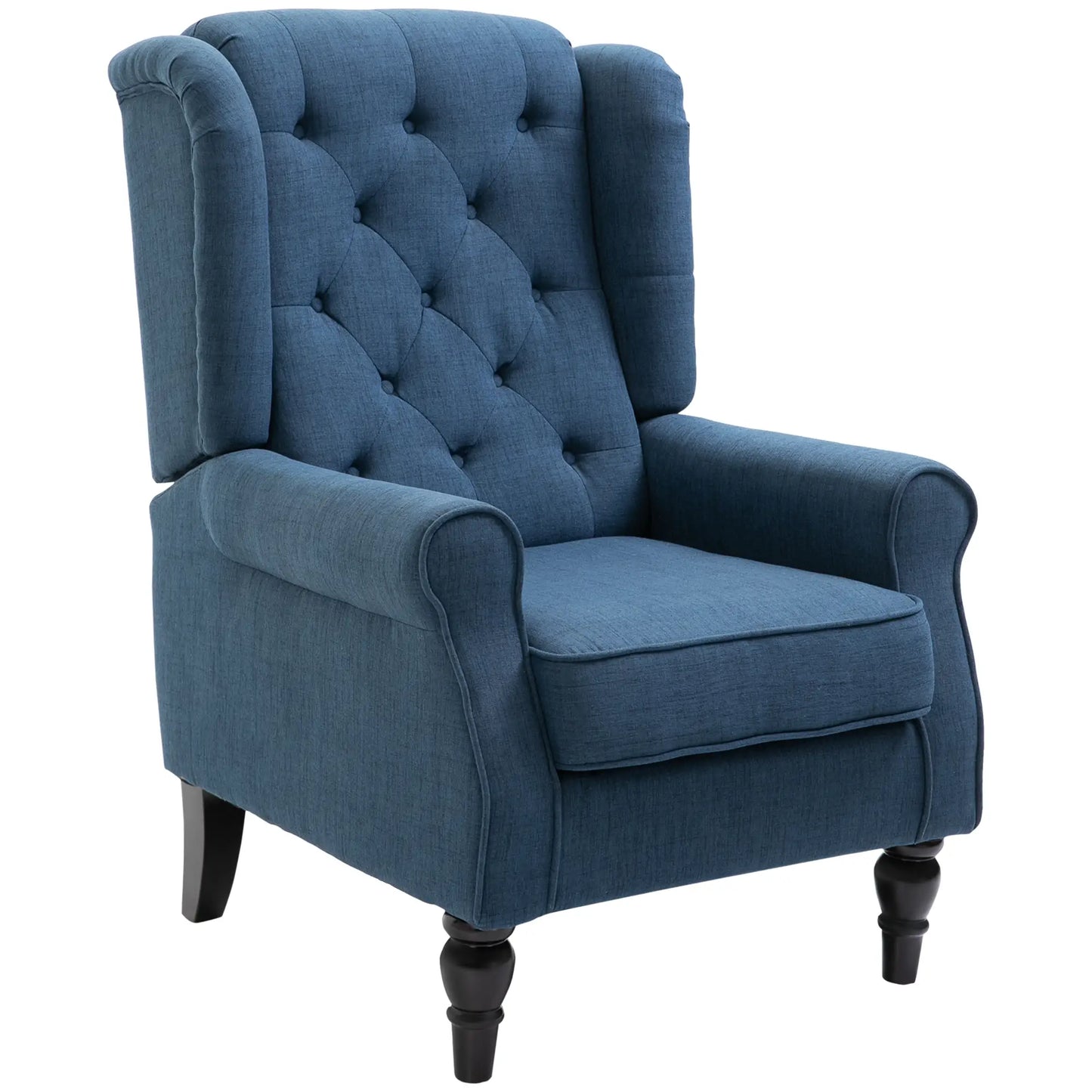 Button Tufted Accent Chair With Wood Legs, Rolled Arms, Blue Single Sofas at Gallery Canada