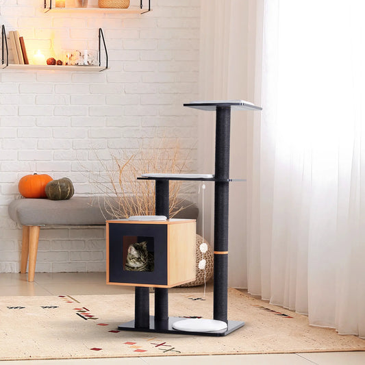 47.2" Cat Tree, Kitten Scratcher, Activity Center, Black Cat Posts Black at Gallery Canada