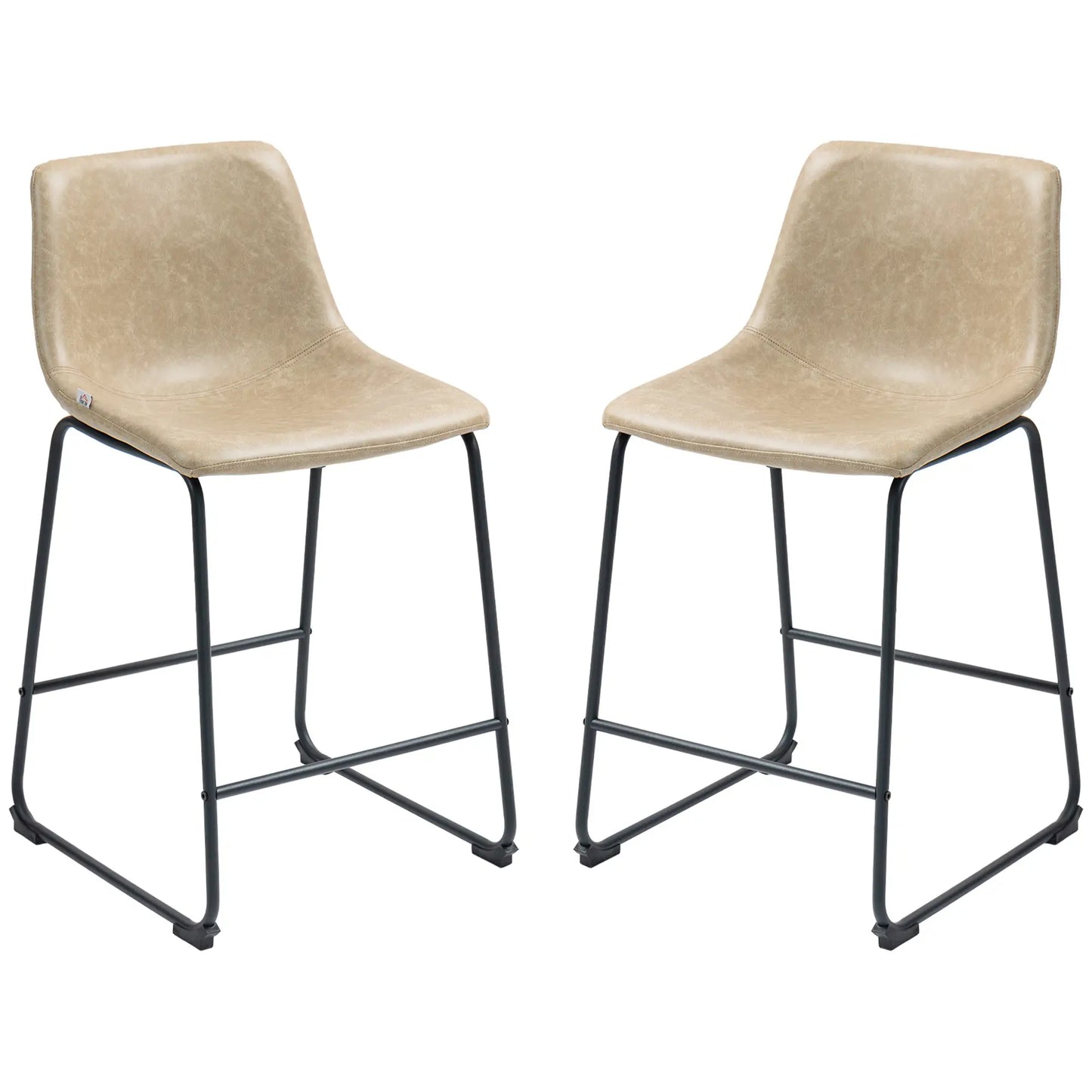 Ensemble de 2 tabourets de bar en similicuir vintage, tabouret de cuisine avec repose-pieds, beige