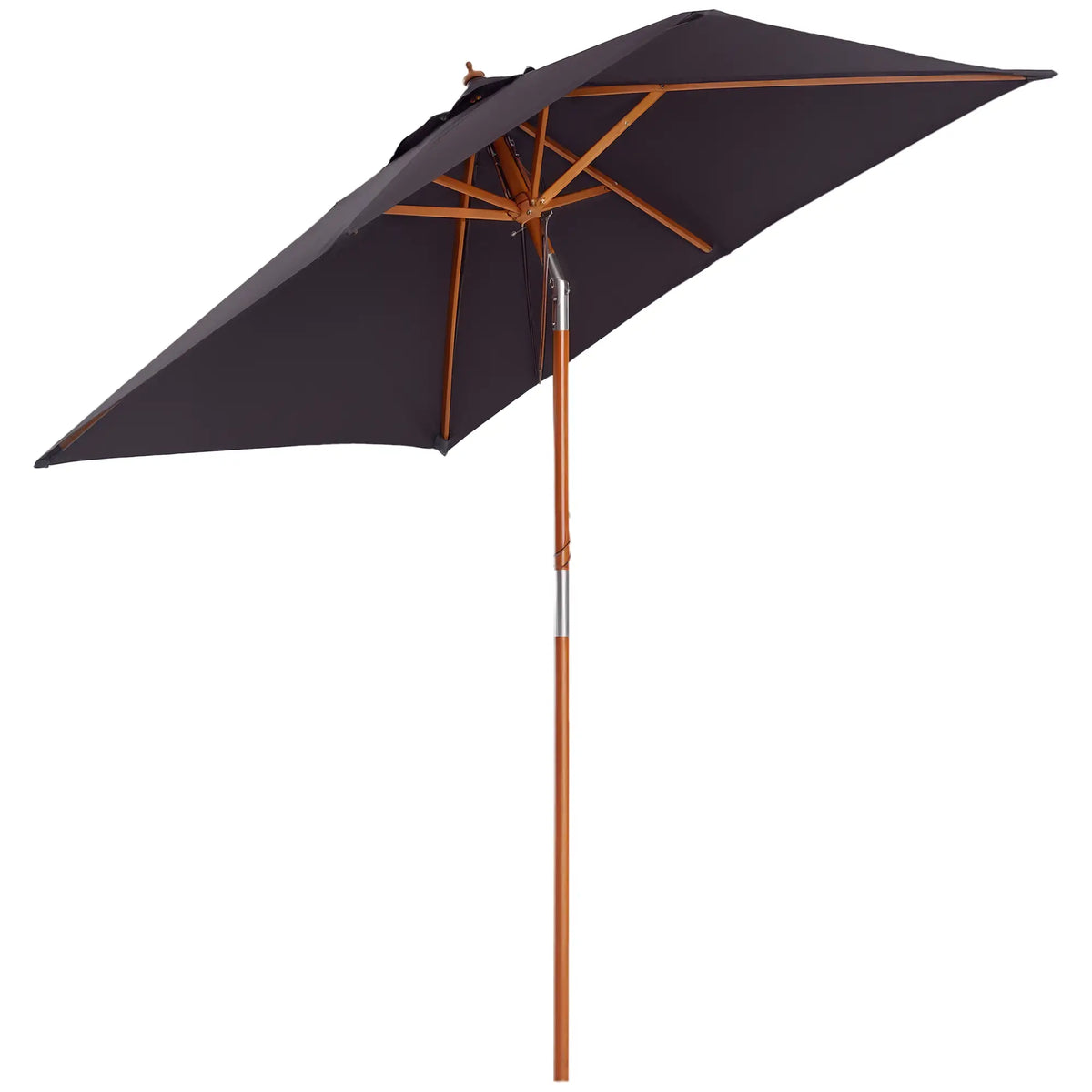 6.6x5ft Square Market Parasol, Wooden Patio Umbrella, Tilt Mechanism, 6 Bamboo Ribs, Dark Grey Sun Umbrellas at Gallery Canada