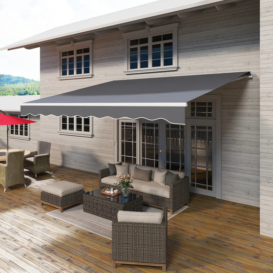 13' x 10' Retractable Electric Awning, Remote, Manual Crank, Grey Deck Awnings Grey at Gallery Canada