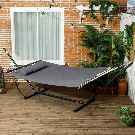 2 Person Quilted Hammock with Stand, Pillow, Spreader Bars, Dark Grey Camping Hammocks Dark Grey at Gallery Canada