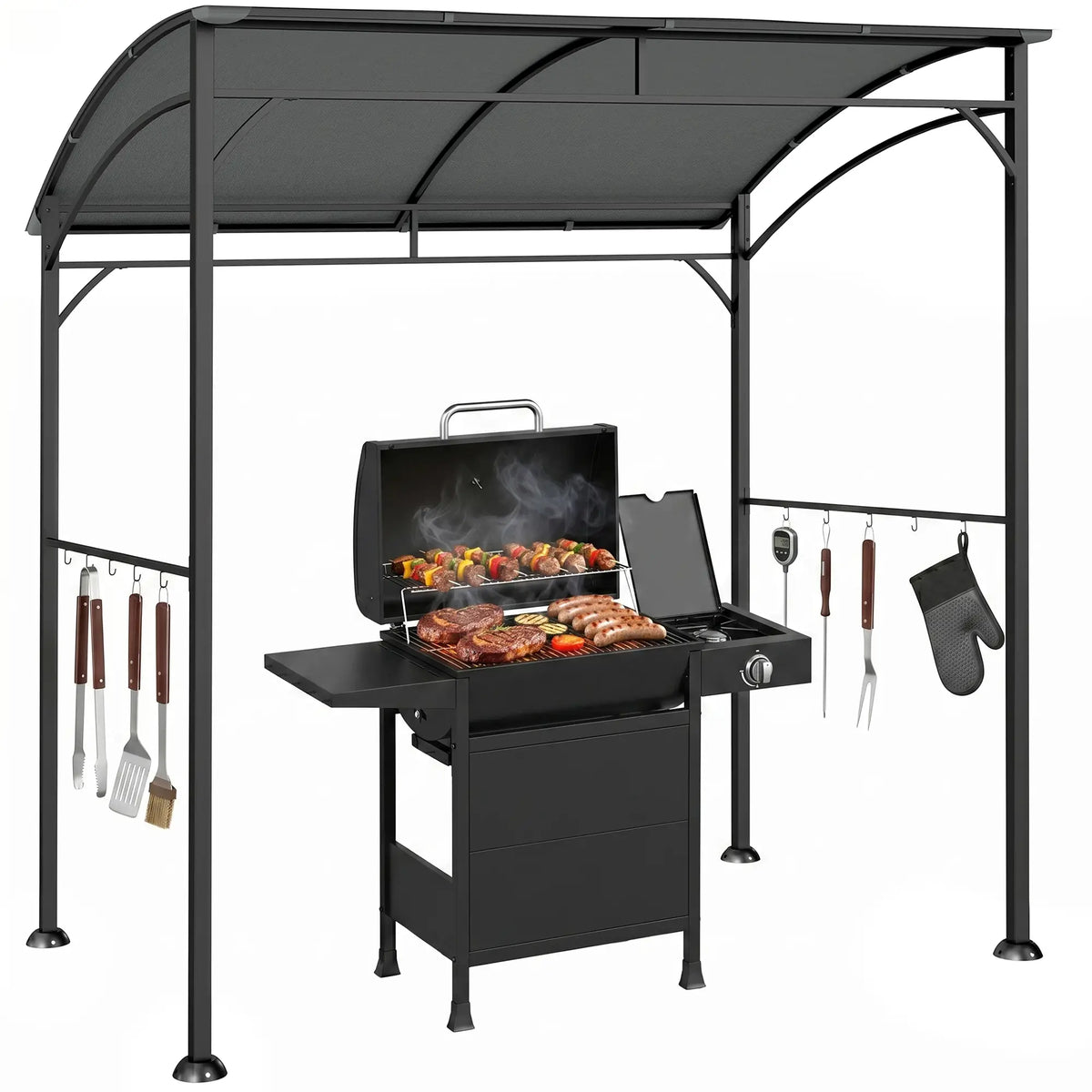 7' x 5' Charcoal Grey Garden Grill Canopy, BBQ Gazebo Tent With Steel Frame, Charcoal Grey BBQ Grill Gazebos at Gallery Canada