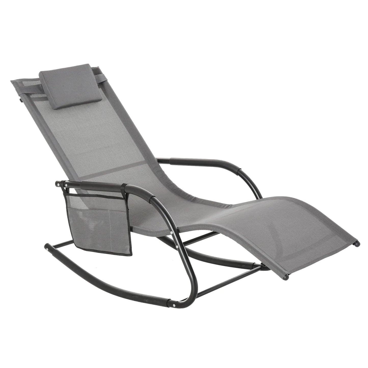 Outdoor Rocking Chair, Mesh Fabric, Removable Headrest, Side Pocket, Grey Outdoor Rocking Chairs at Gallery Canada