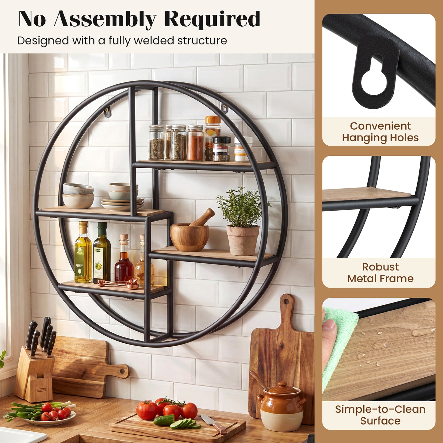 Circular Metal Wall Shelf, Display Decor, Black