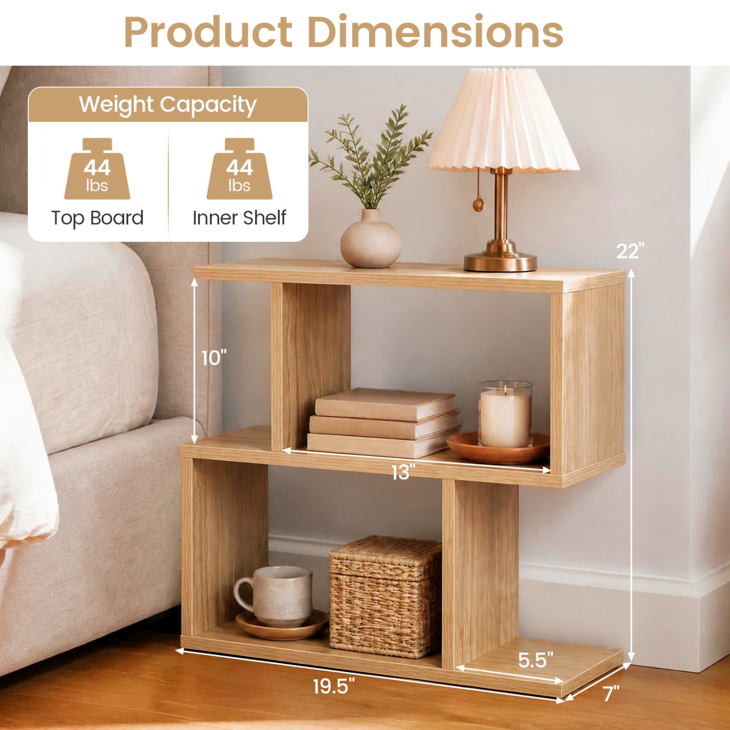 Decorative Storage Shelf, Open Layout, Non-Slip Foot Pads, Natural