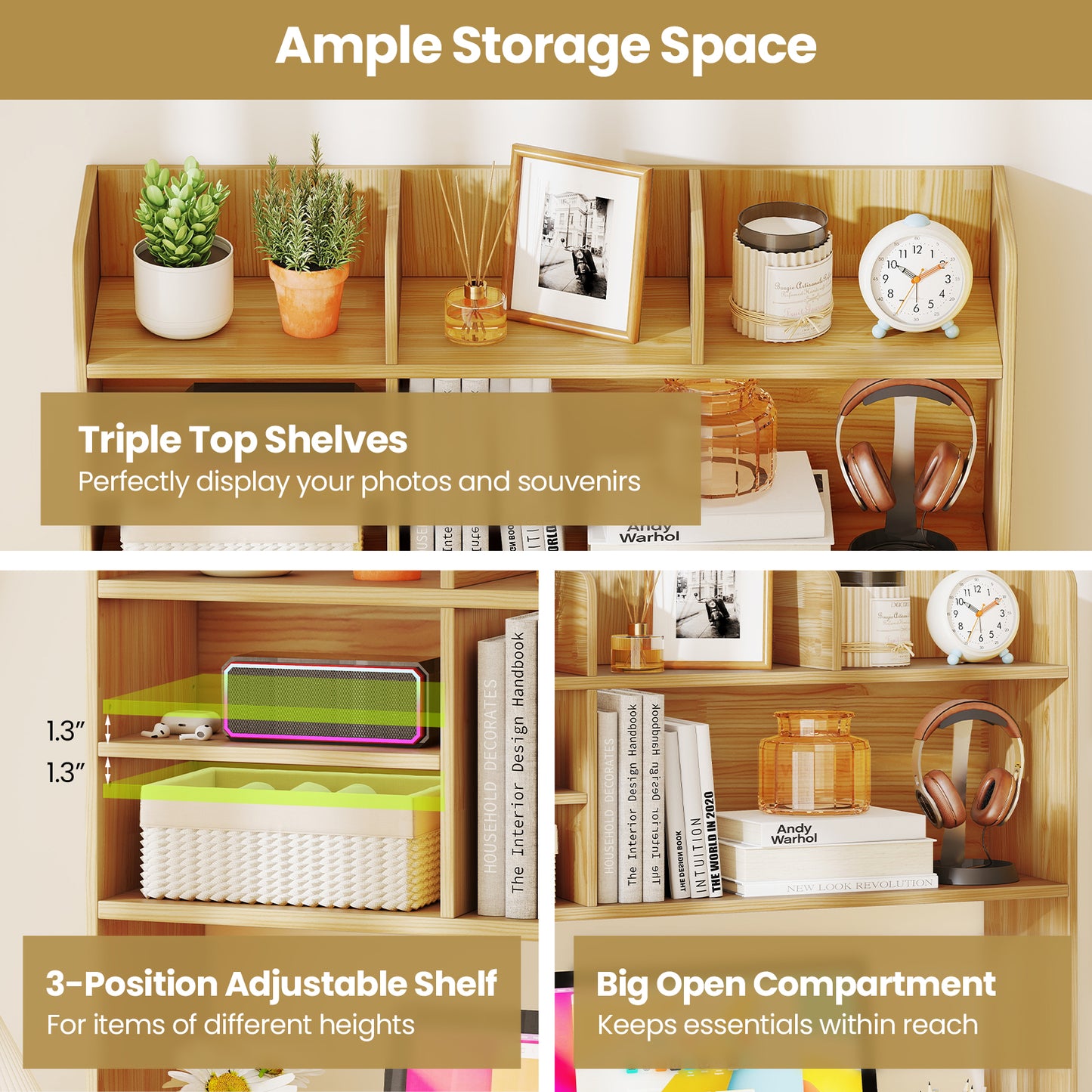Desktop Bookshelf Countertop Storage Hutch with 6 Shelves, Beige Bookcases at Gallery Canada