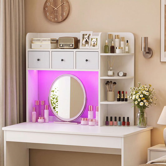 Desktop Bookshelf with LED Lights, 5-Tier, 3 Drawers, White Bookcases White at Gallery Canada