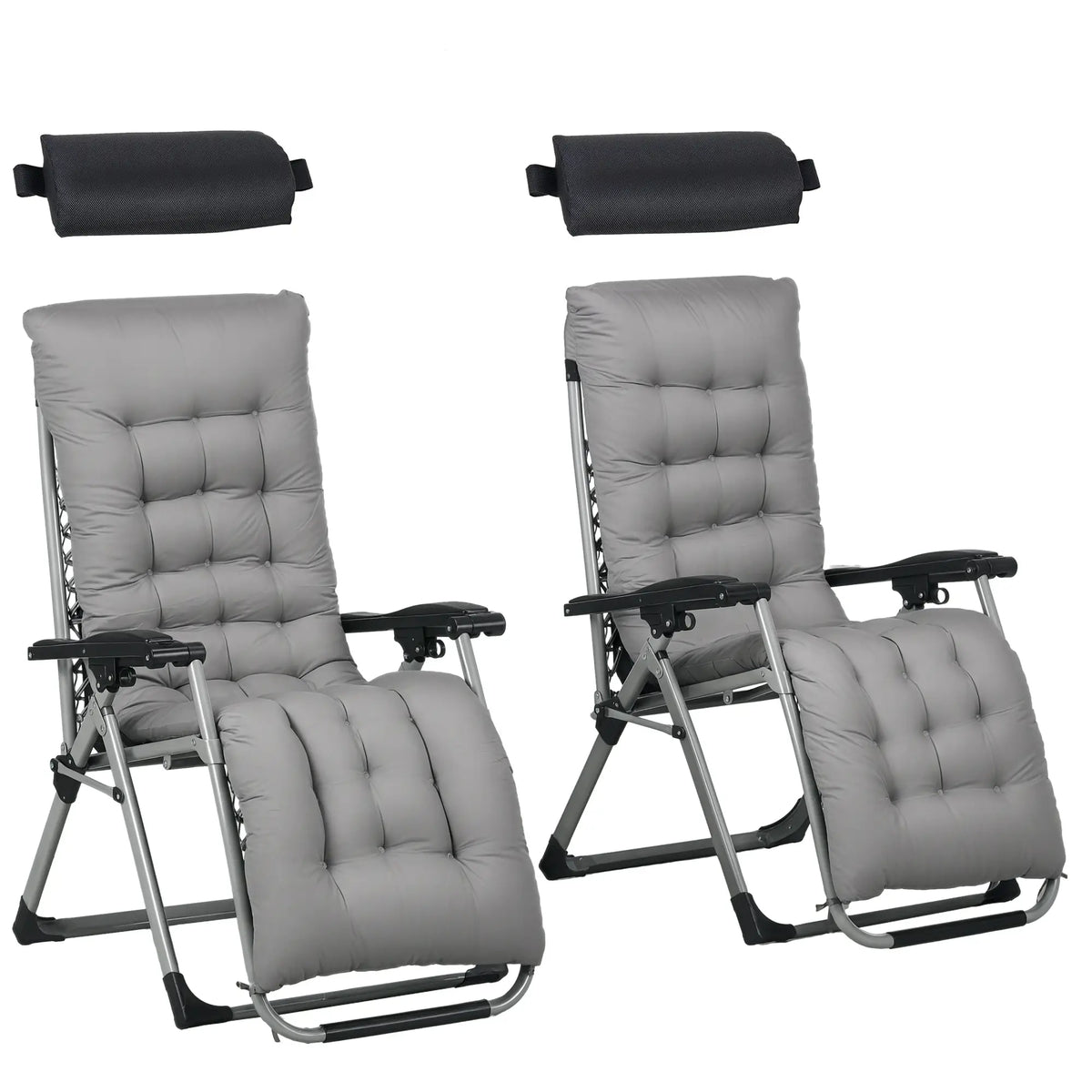 Folding Garden Chairs, Set of 2, Reclining Zero Gravity, Dark Grey