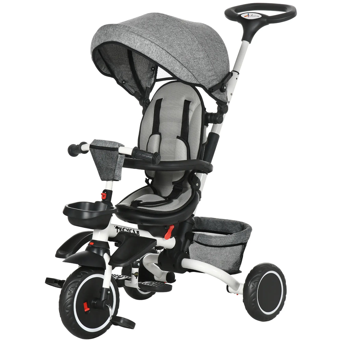 6-in-1 Toddler Tricycle, Adjustable Seat, Push Handle, Grey Tricycles for Kids at Gallery Canada