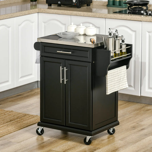 Kitchen Island with Stainless Steel Top, Rolling Cart, Storage Drawer, Black Kitchen Islands & Kitchen Carts Black at Gallery Canada