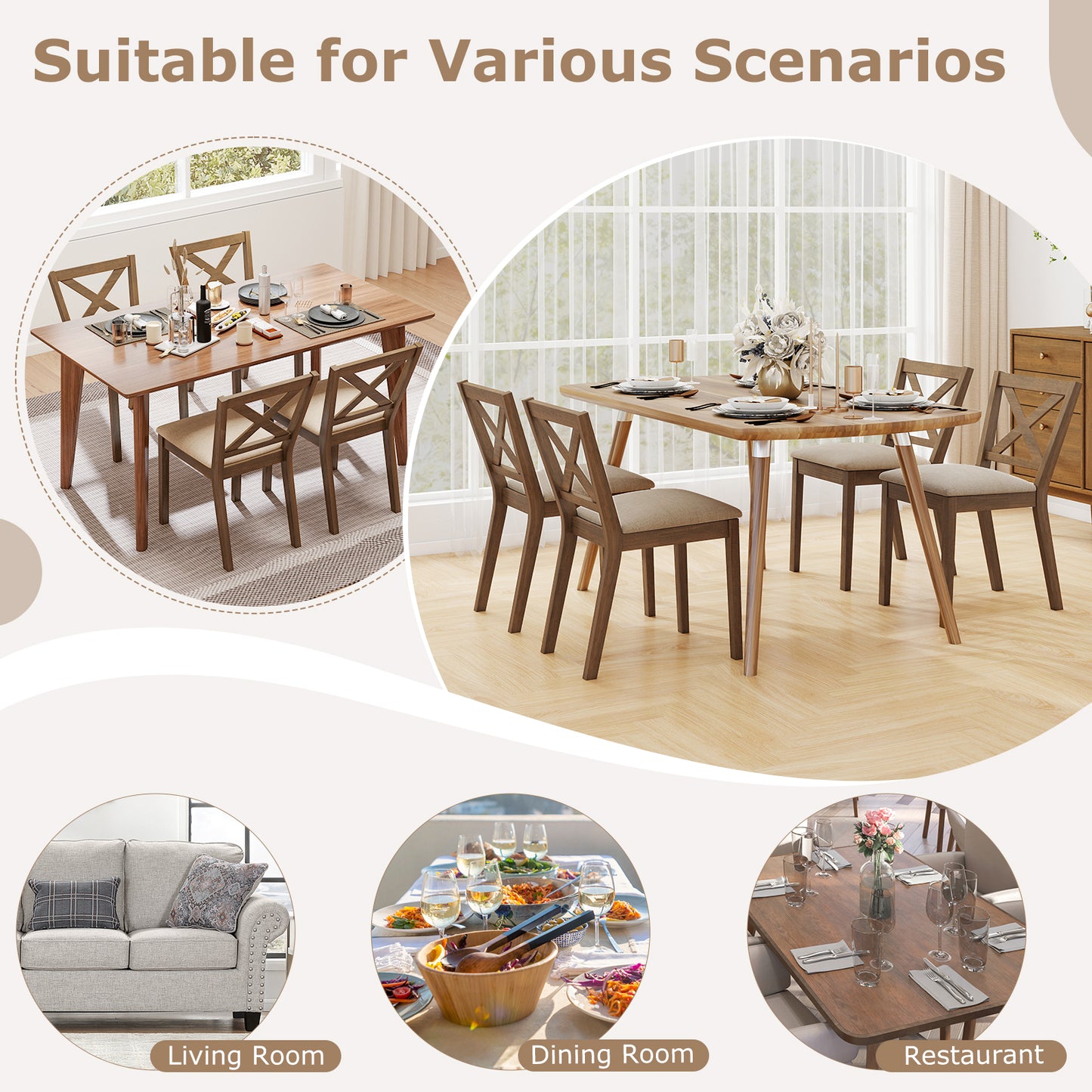 Dining Chair Set of 2 Modern Kitchen Chair with Upholstered Seat, Brown Dining Chairs at Gallery Canada