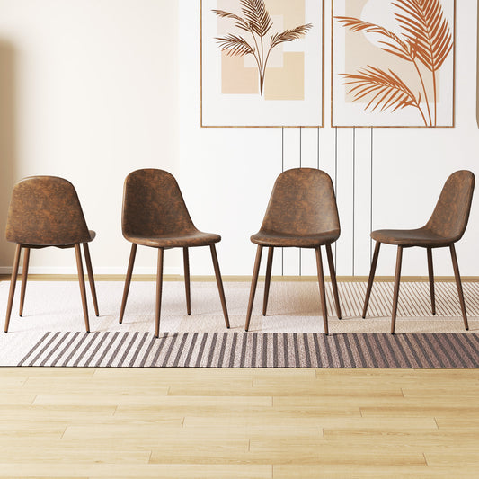 Faux PU Leather Dining Chair Set, 4 Kitchen Chairs, Metal Legs, Brown Dining Chairs Brown at Gallery Canada