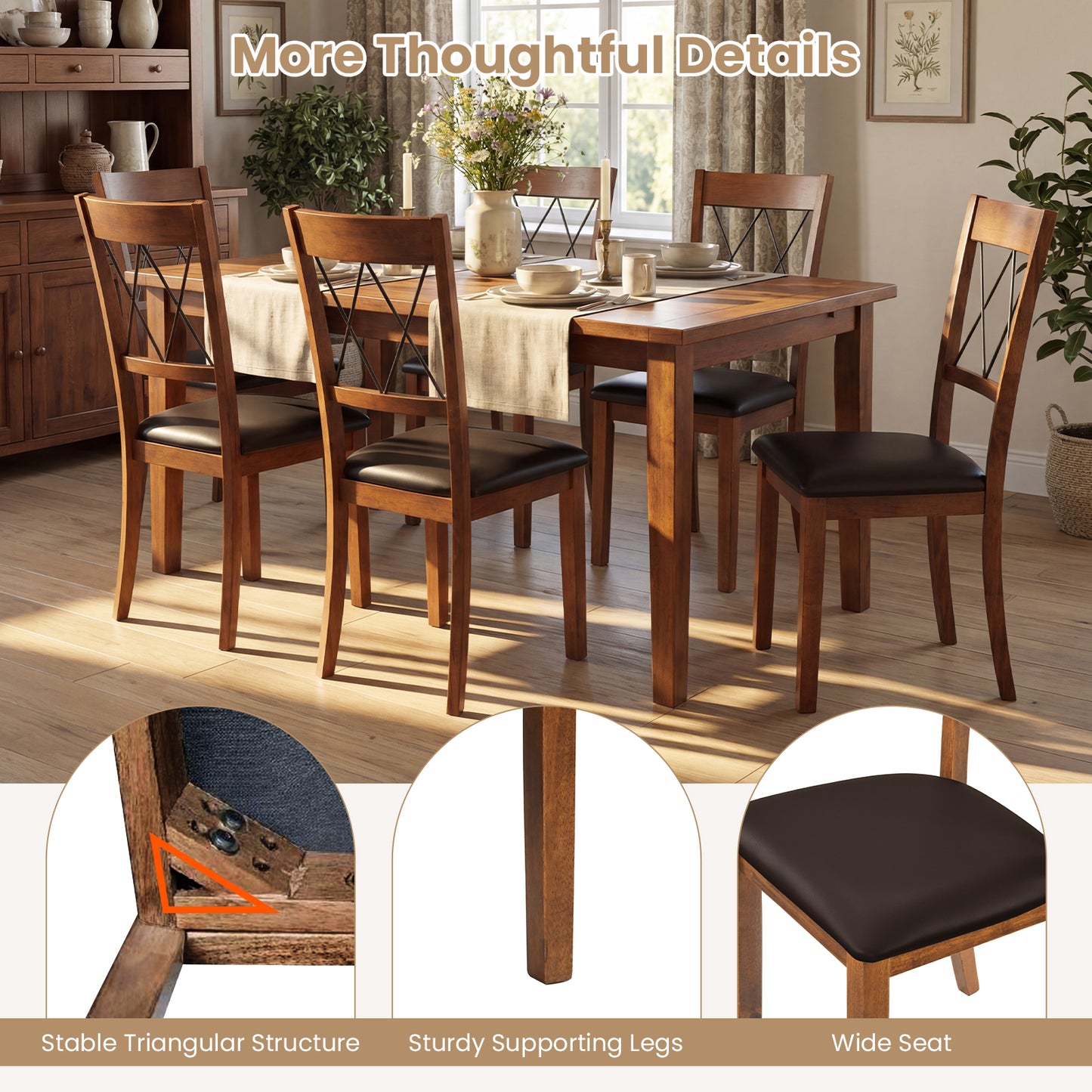 Dining Chair Set of 2 Fabric Upholstered Kitchen Armless Chairs with Rubber Wood Frame, Walnut Dining Chairs at Gallery Canada
